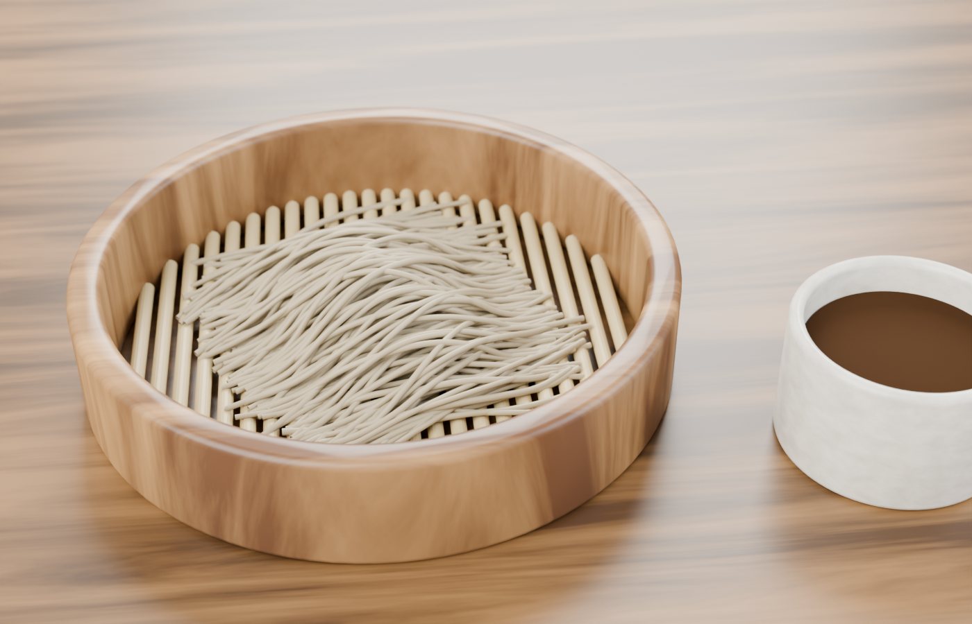 せいろに盛った蕎麦と、つゆの入った蕎麦猪口